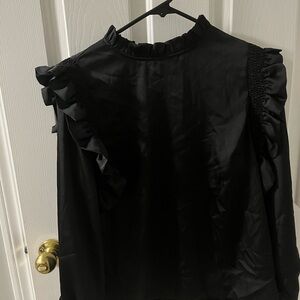 Joe's Jeans Black Long Sleeve Ruffled Blouse